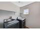 A well-equipped laundry room featuring a side-by-side washer and dryer and practical shelving at 6267 Dollar Bill Ct, Las Vegas, NV 89141