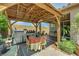Outdoor covered patio with a built-in grill, a table with chairs, and potted plants at 703 Shiva St, Las Vegas, NV 89178