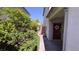 Welcoming entrance with a decorative front door and lush landscaping creating a serene pathway at 7788 Ebro Valley Ct, Las Vegas, NV 89113
