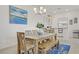 Bright dining area featuring modern chandelier, wooden table with bench, and stylish blue rug at 789 Goodman Cove St, Henderson, NV 89011