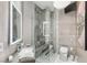 Modern bathroom featuring glass enclosed shower, marble accents, and sleek vanity at 8109 Moonstone Cir, Las Vegas, NV 89128