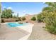 An inviting backyard pool area with mature landscaping, surrounded by rocks and greenery, creating a peaceful retreat at 9539 Iris Flat Ct, Las Vegas, NV 89178