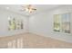 Bedroom with neutral tile flooring, ceiling fan, recessed lighting and shuttered windows at 2285 Villefort Ct, Las Vegas, NV 89117