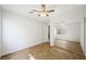 Bedroom with mirrored closet, ceiling fan, hardwood floors and standard outlets at 315 Barletta Ave, Las Vegas, NV 89123