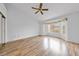 Spacious bedroom with bay window and modern ceiling fan at 9917 Arbuckle Dr, Las Vegas, NV 89134