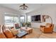 Bright living room with comfortable seating, a modern design, and sliding doors to the outdoor patio at 109 Reverie Heights Ave, Henderson, NV 89011