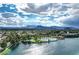 Breathtaking aerial view of a lakeside community with palm trees, mountain views, and a serene atmosphere at 3151 Soaring Gulls Dr # 2035, Las Vegas, NV 89128