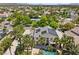 Overhead view of property featuring a pool, solar panels, and mature landscaping in a lush setting at 7460 Grassy Field Ct, Las Vegas, NV 89131