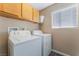 Convenient laundry room features modern appliances, above cabinet storage, and a window at 7912 Painted Rock Ln, Las Vegas, NV 89149
