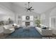Spacious living room with high ceilings, a cozy fireplace, and ample natural light at 11158 Antonine Wall Ct, Las Vegas, NV 89141