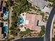 Aerial view of the property showcasing the backyard pool, landscape, patio, and house layout at 9 Chalet Hills Ter, Henderson, NV 89052