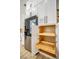 Kitchen cabinets with pull-out shelving and a stainless steel refrigerator at 9813 Folsom Dr, Las Vegas, NV 89134