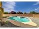 Backyard pool with water feature surrounded by desert landscaping and privacy walls at 5300 E La Terra Ave, Pahrump, NV 89061