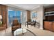 Comfortable living room with city views, desk, and kitchenette at 135 E Harmon Ave # 2515, Las Vegas, NV 89109