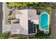 Aerial view of backyard featuring a sparkling swimming pool, putting green, and solar panels at 2728 Faiss Dr, Las Vegas, NV 89134