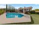 Inviting pool area complete with lush green space, a putting green, and mature trees for privacy at 2728 Faiss Dr, Las Vegas, NV 89134