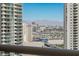 Las Vegas cityscape view featuring the SAHARA hotel and distant mountains under a clear, blue sky at 2877 Paradise Rd # 2502, Las Vegas, NV 89109