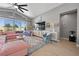 The spacious living area is filled with natural light and boasts a large media center for storage at 8440 Footpath St, Las Vegas, NV 89166