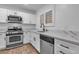 Bright kitchen with white cabinets, stainless appliances, and plantation shutters at 2851 S Valley View Blvd # 1098, Las Vegas, NV 89102