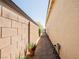 Brick paved walkway located on side of house with mature plants and landscaped with desert rock at 7119 Saddle Back Peak St, Las Vegas, NV 89166