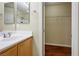 Bathroom with vanity featuring sink and mirror, plus access to walk-in closet at 1024 Larkspur Point Ct, Las Vegas, NV 89138