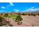 Scenic golf course view with lush green grass, palm trees, and mountains under a sunny sky at 1172 Via Della Costrella, Henderson, NV 89011