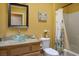 A full bathroom featuring a vessel sink, granite countertop, and a shower with tub at 2137 Point Mallard Dr, Henderson, NV 89012