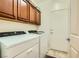 Bright laundry room with upper cabinets and full-size washer and dryer at 2213 Carrier Dove Way, North Las Vegas, NV 89084