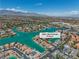 Aerial view of 3061 Waterside Circle in a waterfront community with lake access and beautiful views at 3061 Waterside Cir, Las Vegas, NV 89117