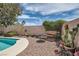 Beautiful backyard retreat with refreshing pool, desert landscaping, and rock groundcover at 6048 Pele St, North Las Vegas, NV 89031