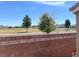 View from the backyard toward the park and school with trees and landscaping at 8524 Little Fox St, Las Vegas, NV 89123