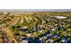 An aerial view of a neighborhood with lush landscaping and nearby mountain views at 921 Granger Farm Way, Las Vegas, NV 89145