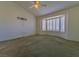 Spacious bedroom featuring a vaulted ceiling, ceiling fan, and shuttered bay windows at 9524 Quail Ridge Dr, Las Vegas, NV 89134