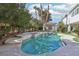 Backyard pool and spa surrounded by lush landscaping, creating a serene and private outdoor oasis at 2338 Dolphin Ct, Henderson, NV 89074
