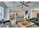 Open-concept living room shows kitchen and stair access to upper level at 1223 Starstone Ct, Henderson, NV 89014
