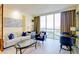 Bright living room featuring a comfortable sofa, stylish decor, and a stunning view from the expansive windows at 135 E Harmon Ave # 804, Las Vegas, NV 89109