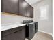 Well-organized laundry room features modern, front-load washer and dryer with sleek cabinetry and a practical utility sink at 253 Robledo St, Las Vegas, NV 89138