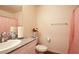 Cozy bathroom featuring a single sink vanity, granite countertop, and shower at 2678 Weathered Copper Ave, North Las Vegas, NV 89086