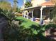 Inviting backyard with covered patio, lush landscaping, and artificial turf for easy maintenance and outdoor living at 2747 Sandalwood Ave, Henderson, NV 89074