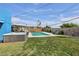 Inviting backyard featuring a pool, spa, covered patio, and well-maintained lawn, ideal for outdoor entertaining at 3140 Sundown Dr, Las Vegas, NV 89169