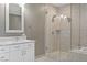 Modern bathroom featuring shower with glass door, and sink with marble countertop at 4575 Dean Martin Dr # 1208, Las Vegas, NV 89103