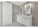 Bathroom features double sinks with marble countertop at 4575 Dean Martin Dr # 1208, Las Vegas, NV 89103
