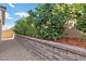 Landscaped backyard features a block wall with colorful, mature trees at 6331 Regina Ridge St, Las Vegas, NV 89149