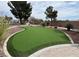 Backyard putting green with manicured lawn and well-kept landscaping surrounding the border, with several mature trees at 8084 Celina Hills St, Las Vegas, NV 89131