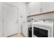 Bright laundry room features white cabinets and modern washer and dryer at 892 Elmwood Forest Ln, Las Vegas, NV 89138