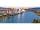 Breathtaking aerial view of Colorado Belle Resort along the riverfront at dusk at 2727 Chinaberry Hill St, Laughlin, NV 89029