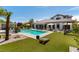 A stunning backyard featuring a sparkling pool, lush lawn, and inviting outdoor living spaces at 3458 W Agate Ave, Las Vegas, NV 89139