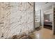 Bathroom featuring modern shower with marble-patterned shower curtain at 59 E Agate Ave # 306, Las Vegas, NV 89123