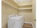 Convenient laundry room with washer, dryer and storage shelves at 7808 Brook Valley Dr, Las Vegas, NV 89123