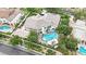 Aerial shot of a large backyard with a sparkling pool, landscaped areas, and manicured lawn at 2208 Point Rock Ln, Las Vegas, NV 89134